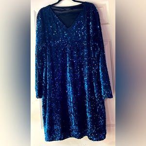 Beautiful plus size 22W to 24W blue sparkle sequins cocktail dress NWOT